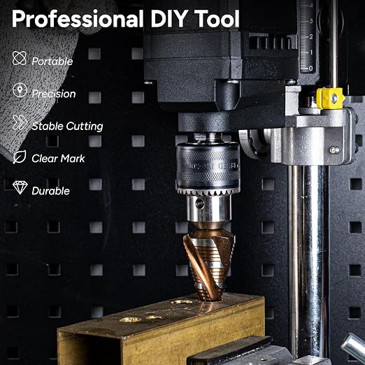 7/8" - 1-3/8" Four Spiral Flute Step Drill Bit, Unibit Step Bits, 3/8" Hex Shank for Metal Aluminum, Wood, Plastic (19 Size)