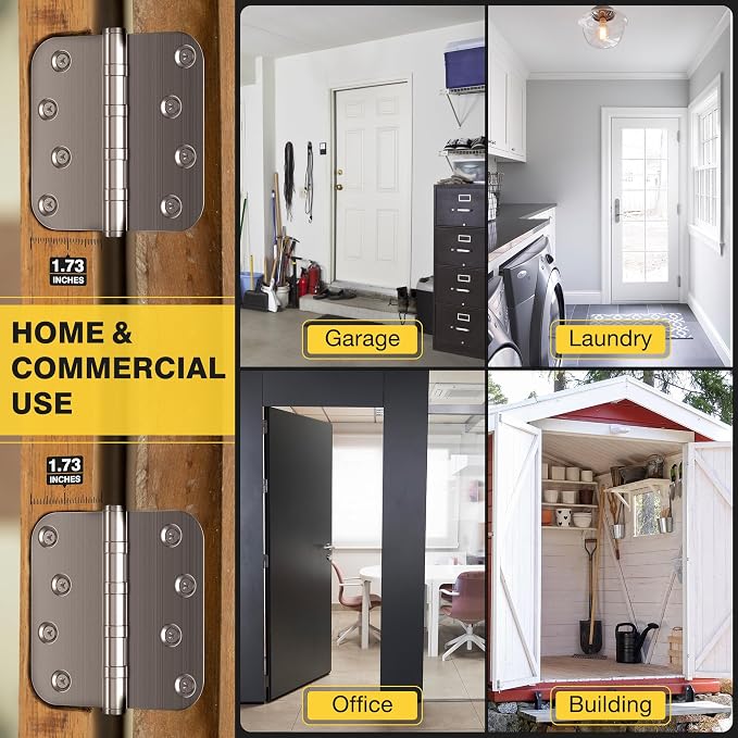 KOLET Ball Bearing Door Hinges, 4 x 4 Inches Exterior Door Hinges, 5/8'' Radius Corner Hinges, Heavy Duty Stainless Steel, Smooth and Quiet, Non Removable Pin, Brushed Nickel, 12 Pack