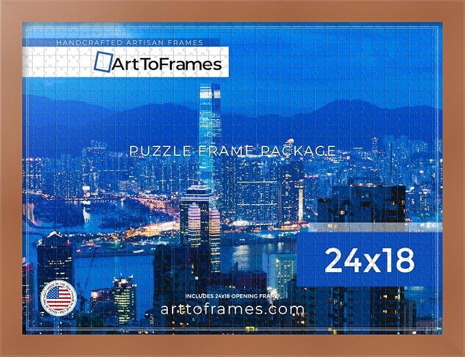 ArtToFrames Puzzle Frame for Buffalo Games 400, 750 Piece Jigsaw Puzzles, 24x18 Inch (61x46 cm), Burnt Umber Engineered Wood with Economy Acrylic, Ready to Hang Puzzle Display