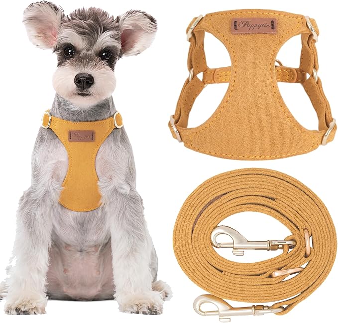 Puppytie Dog Harness and Leash Set, Yellow, M (16.5-31 lbs) | Harness Small Size Dog, Dog Leash for Small Dogs, Soft Lightweight and Adjustable, Small Dog Harness for Daily Walks