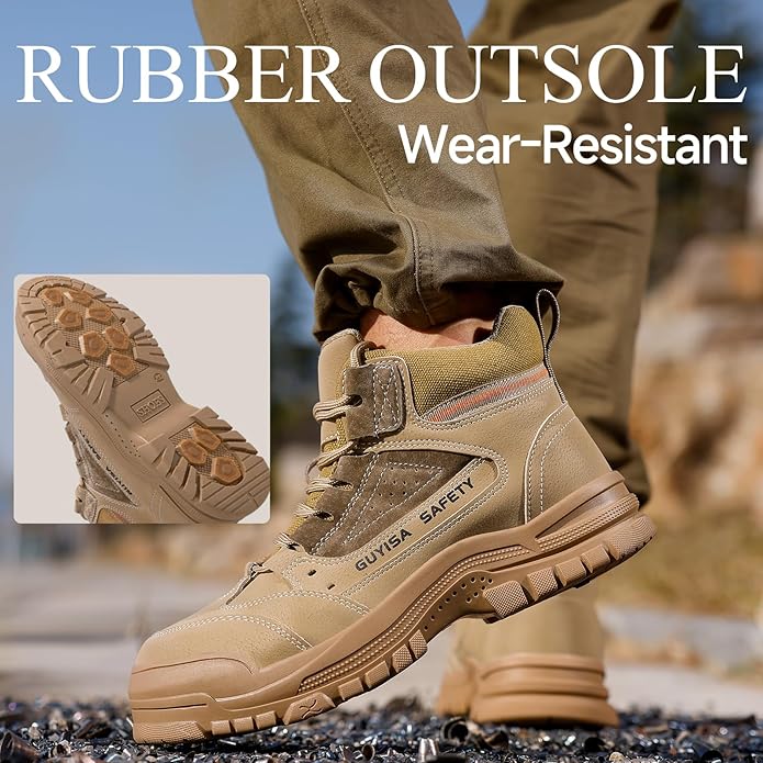 GUSAYEX Steel Toe Boots for Men Puncture Resistant Safety Work Boots with Kevlar Midsole Industrial Lightweight Men's Work & Utility Protective Shoes for Construction Warehouse Factory