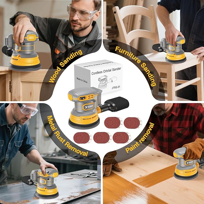 Cordless Random Orbital Sander Compatible for Dewalt 20v 60v Battery(NO Battery), Electric Palm Orbital Sander With Dust Collector, 6 Variable Speeds, 20Pcs Sandpaper For Sanding Polishing Woodworking