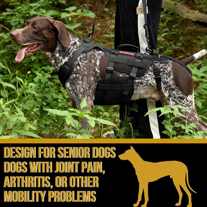 OneTigris Dog Lift Harness for Large Dogs, Dog Hip Support Brace, Full Body Dogs Lifter with Handles Invictus Multifunctional Mobility Assistance Vest for Back Legs (Black, Medium)