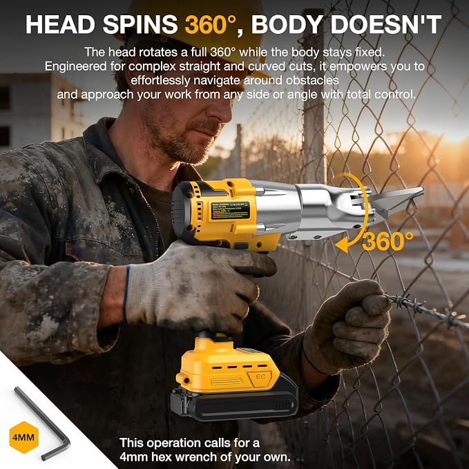 Cordless Metal Shears for Dewalt 20V Max-14GA Steel Metal Cutter for Cutting Sheet Metal, Leather, and Carpet with 360° Pivoting Head. Long-Lasting Cutting Power with Brushless Motor(NO Battery)