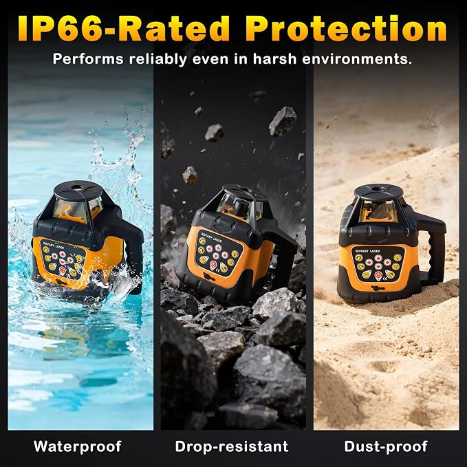 Red Rotary Laser Level 2000ft, 360 Degree Self Leveling Laser Level Kit with Receiver Remote Control and Surveying Tripod 16.4ft Staff, 5 Rotation Speeds& 4 Angles Adjustment,IP66 Waterproof.
