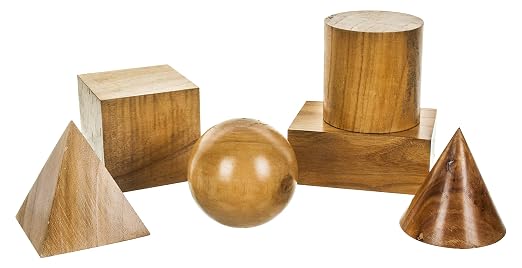 EISCO Geometrical Models Set - 6 Shapes, Large Scale Made of Solid Wood, Polished 3-Dimensional Learning Tool for Geometry, Spatial Recognition and Visualizing Calculus- Eisco Labs