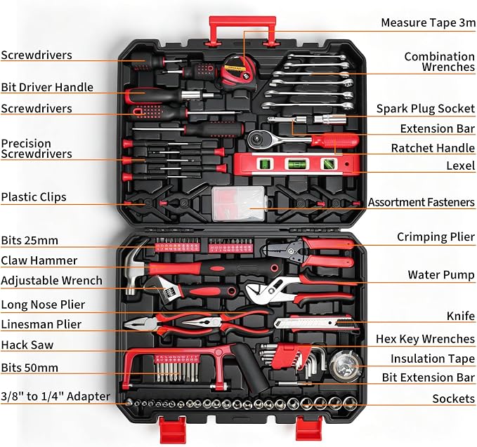 Hantinstom 237-Piece Tool Set General Household Hand Tool Kit Socket Wrench Auto Repair Tool Combination Package Mixed Tool Box with Storage Case