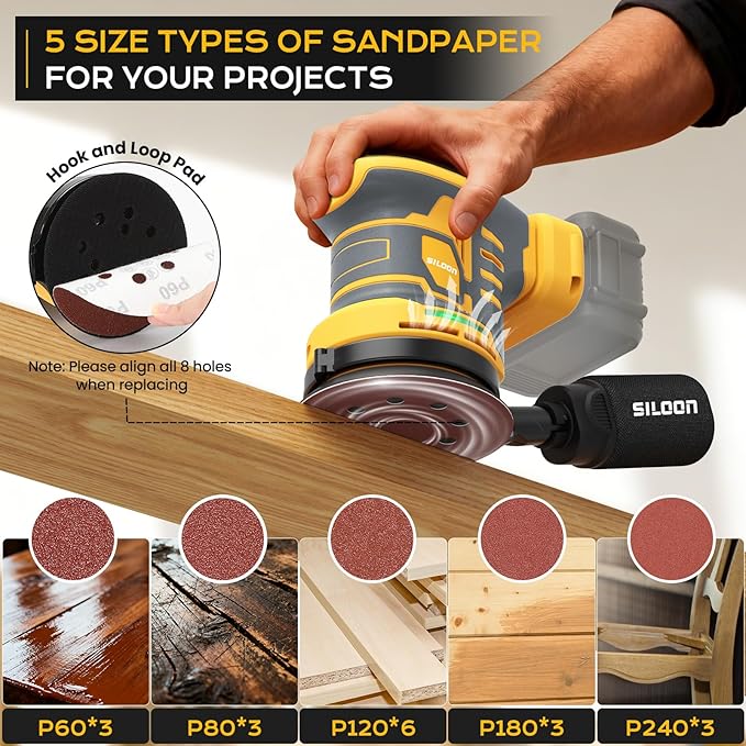 Cordless Random Orbital Sander Compatible for Dew 20V Max, 5-Inch Brushless Orbit Sander with 19000 RPM 6 Variable Speed, Electric Hand Sander With Dust Collector for Woodworking Sanding (No Battery)