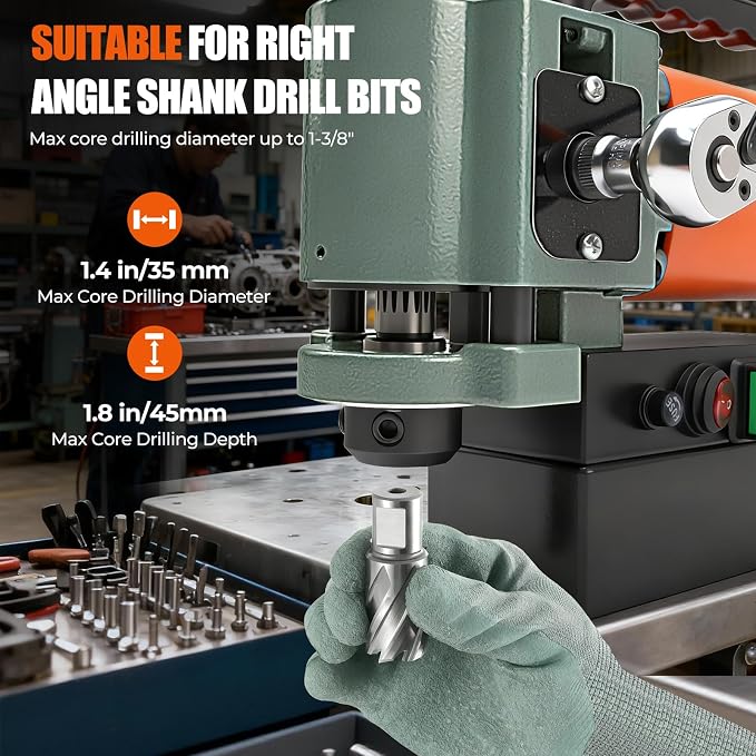 1380W Low Profile Magnetic Drill Press with 3/4" Annular Cutter, 2585lbf 680RPM Powerful Drilling Machine, 1.4" Boring Diameter Portable Mag Drill Press for Metal Surface Industrial & Home Improvement