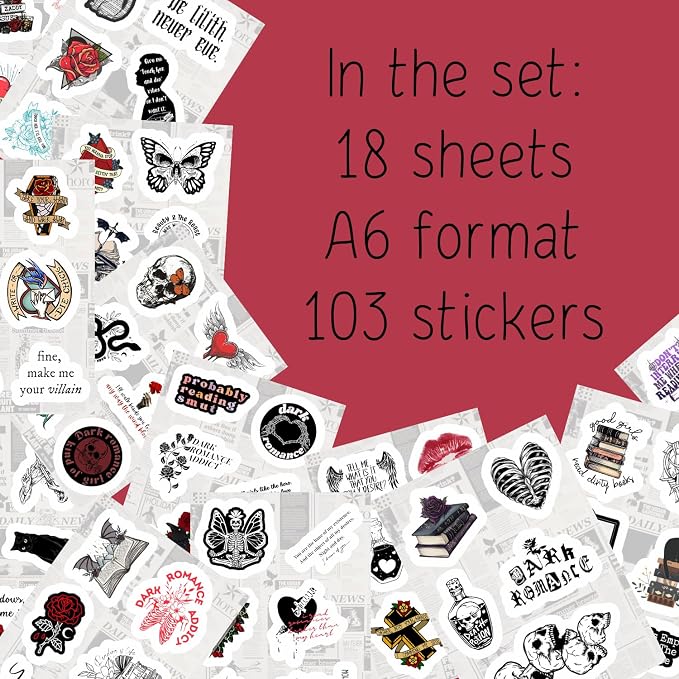 BulbaCraft 100Pcs Dark Romance Stickers for Water Bottle and Laptop - Dark Romance Party Supplies & Decorations, Waterproof Vinyl Decals, Love and Gothic Stickers, Gifts for Women & Men