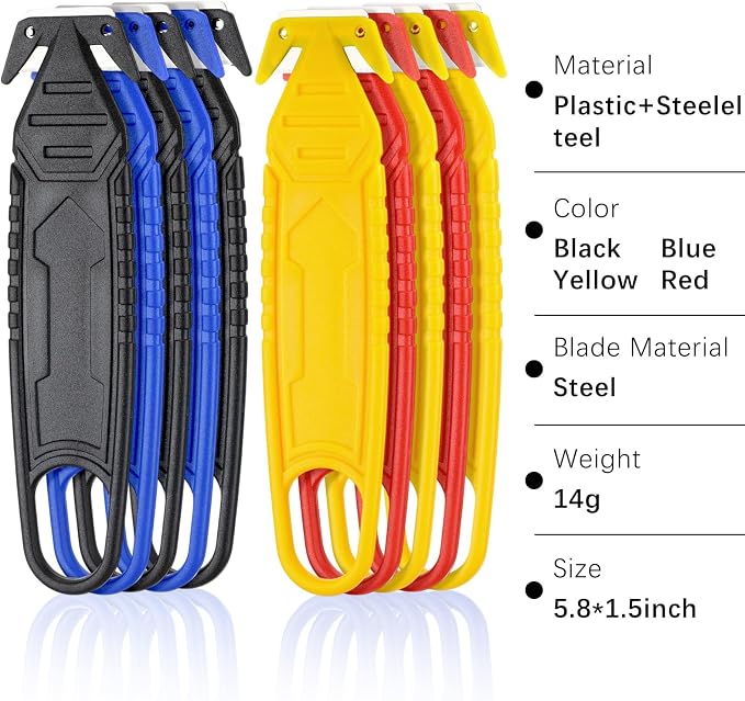 Therwen Safety Box Cutter Knife of Stainless Steel Concealed Blade Package Opener with Tape Splitter for Carton Cardboard Wrap Letter Work Bag Straps Film Utility Tool(Colorful,36 Pcs)