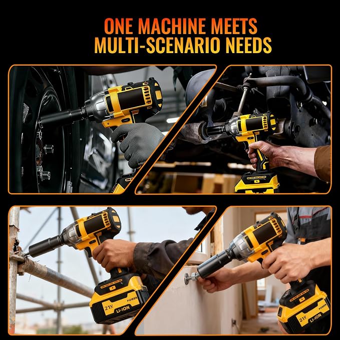 Cordless Impact Wrench: Brushless 1/2-inch, Power Impact Gun Kit - Includes Charger,1 x 4.0Ah Battery, 4 Sockets, Electric Impact Wrench - Ideal for Car/Home/Construction