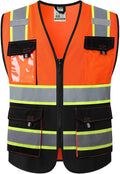 JKSafety Hi Vis Reflective Safety Vests for Men Women High Visibility Vest with Pockets Mesh Fabric Construction Safety Apparel Neon Vest for Work (220-OBlack XL)
