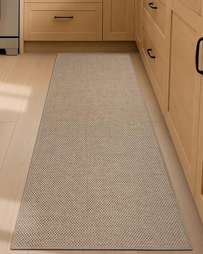 Color&Geometry Kitchen Rugs and Mats Non Slip Washable, Absorbent Woven Kitchen Runner Rug Easy to Clean Kitchen Floor Mats for in Front of Sink, Laundry Room, Hallway, 17”x59”, Dark Beige
