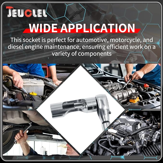 14mm 3/8" Drive Diesel Injector Fuel Line Socket, Flare Nut Wrench | Fastener Bent Pipes, Wired Temperature Sensors, EGT Sensor, Thermo Switches, ABS Tubes, Strut Nut Extractor