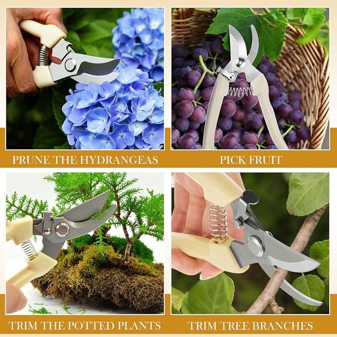 Amylove 24 Pcs Garden Flower Shears Pruning Scissors Valentine Heavy Duty Plant Scissor Garden Clippers Hand Bypass Pruner for Gardening Plants Hedge Tree Cutting Miniature Bonsai Modeling(Beige)