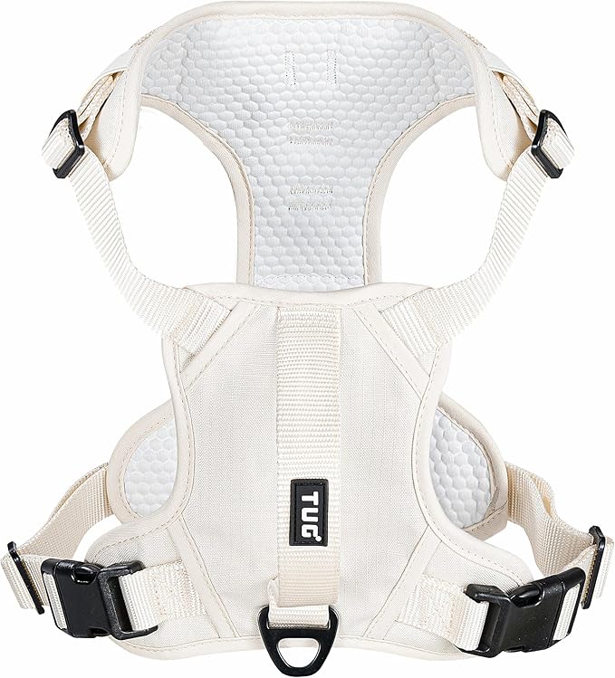 TUG No-Pull Dog Harness, 2 Leash Clips + Padded Handle (Small, Cream) | Water-Resistant Padded Interior | No-Pull Front Clip | Padded Back Handle | Adjustable Straps
