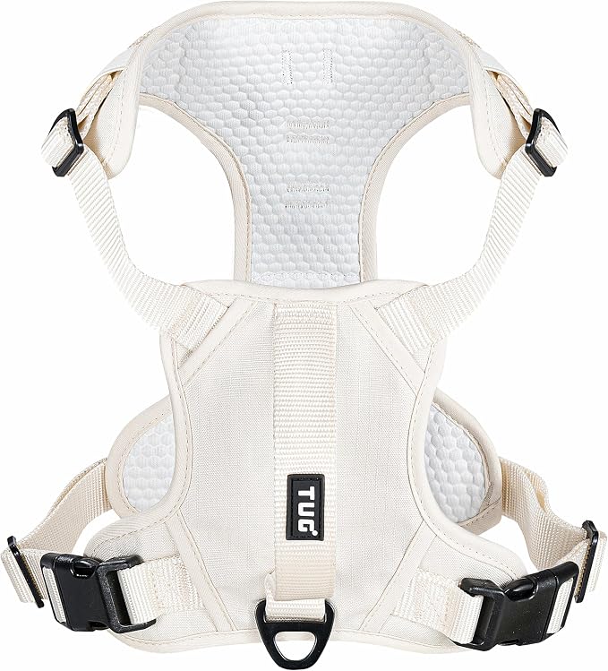 TUG No-Pull Dog Harness, 2 Leash Clips + Padded Handle (XL, Cream) | Water-Resistant Padded Interior | No-Pull Front Clip | Padded Back Handle | Adjustable Straps