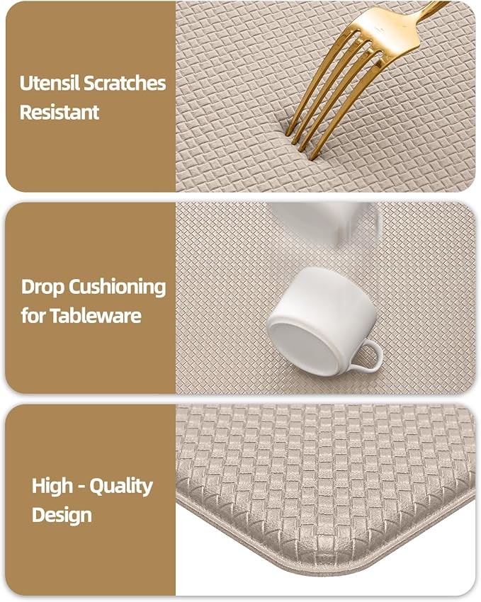 Color&Geometry Anti Fatigue Cushion Kitchen Mat for Floor - 17"x59",Easy Clean, Water & Oil Proof, Anti Slip, Foam Rubber Runner Rug for Front Sink Comfort Standing,Dark Beige