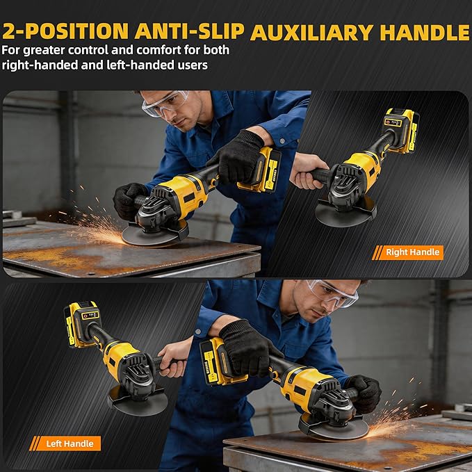 Cordless Angle Grinder: 4-1/2 Inch Brushless Battery Grinder Tool with 2X 4.0Ah Batteries＆Charger, Power Angle Grinders for Cutting, Rust Removal, Grinding, and Polishing
