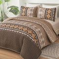 WONGS BEDDING Boho Quilt Set Queen Size,3 Pieces Brown Geometry Printed Bedspread Coverlet Set,Lightweight Microfiber Bedding Set with 2 Pillowcases,96"×90"