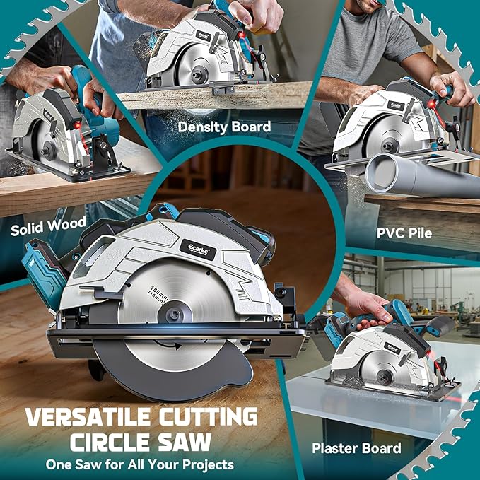 Ecarke Cordless Circular Saw 7-1/4" Compatible with Makita 18v Battery(Bare Tool), 5000RPM Electric Circular Saw with Laser Guide, 2 Blades(24T & 40T), 0-45° Bevel Cutting, Max 2-1/4" Depth for Wood