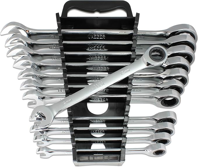 12pc MM/Metric TIGHTSPOT Ratcheting Wrenches - With Quick Access Wrench Organizer - Our standard in combination wrench sets from gear to tip