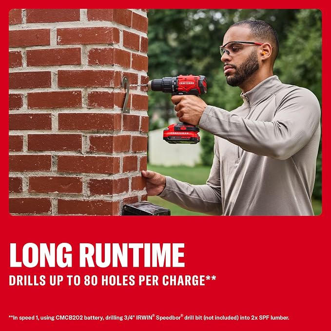 CRAFTSMAN 20V MAX 1/2 Cordless Hammer Drill, Includes 2 Batteries (2 Ah), Charger and Double Ended Bit, Longer Runtime Power Hammer Drill with LED Light (CMCD712D2)