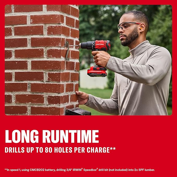 CRAFTSMAN 20V MAX 1/2 Cordless Hammer Drill, Includes Battery (2 Ah), Charger and Double Ended Bit, Variable Speed Power Hammer Drill with LED Light (CMCD712D1)
