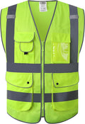 JKSafety 9 Pockets High Visibility Safety Vest for Men and Women, Hi-Vis Reflective Yellow Safety Vests with Zipper Front, Meet ANSI/ISEA Class 2 Type R(159-Yellow L)