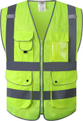 JKSafety 9 Pockets High Visibility Safety Vest for Men and Women, Hi-Vis Reflective Yellow Safety Vests with Zipper Front, Meet ANSI/ISEA Class 2 Type R(159-Yellow M)