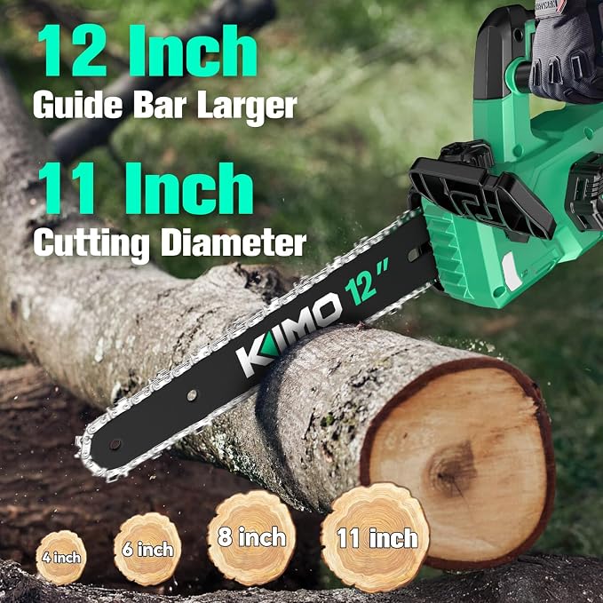 KIMO Brushless Electric Chainsaw Cordless, 4.0Ah Battery & Fast Charger, Handheld Chain Saw with Auto Oiler, Battery Powered Chainsaw Electric for Tree Trimming, 54.5 FT/S Cutting Speed, 12 INCH