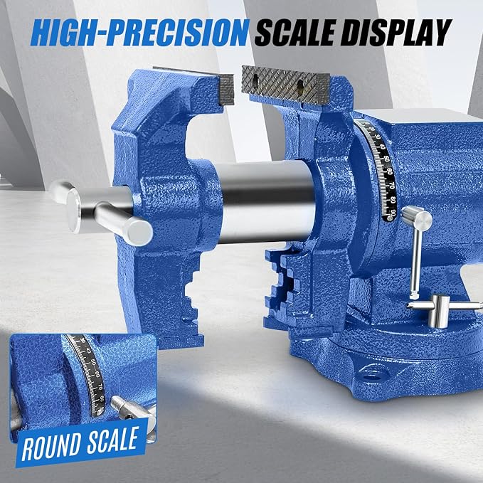 Heavy Duty Bench Vise 4“ Jaw Width and Opening, 360° Swivel Base with Anvil
