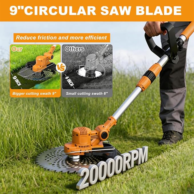 Weed Wacker Cordless for Dewalt 20V Battery, Weed Eater Battery Powered with 6 Types of Blades, Brushless Electric Weed Wacker, Brush Cutter for Lawn, Yard and Bush Trimming (No Battery)