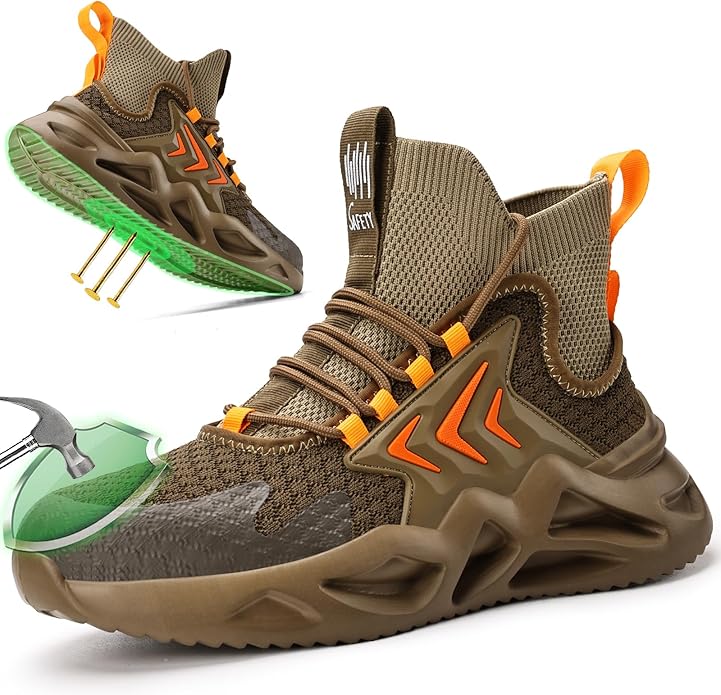 Steel Toe Boots for Men Work Boots for Men Breathable High Top Work Shoes Lightweight Indestructible Safety Shoes Industry Construction Safety Footwear