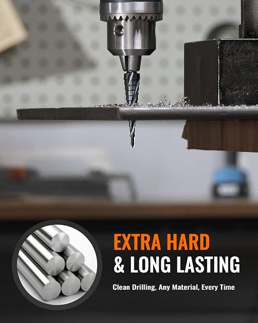 13 Sizes M35 Cobalt Step Drill Bit, 1/8" to 1/2" Four Spiral Flute Step Drill Bit for Metal, Titanium-Coated HSS Step Bit with 1/4" Hex Shank for Stainless Steel Aluminum Copper Wood Plastic