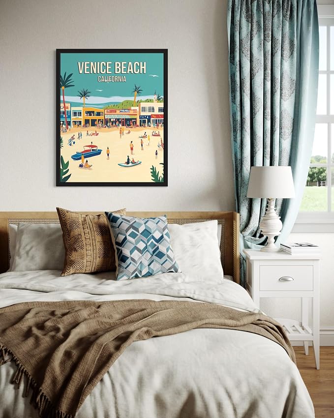 Venice Beach California Unframed Wall Art Print Poster, US Vintage Retro Beach Scenery Posters Prints for Restroom Home Picture Painting Artwork Gallery 219 (Venice Beach California, 20"L x 16"W, Unframed)
