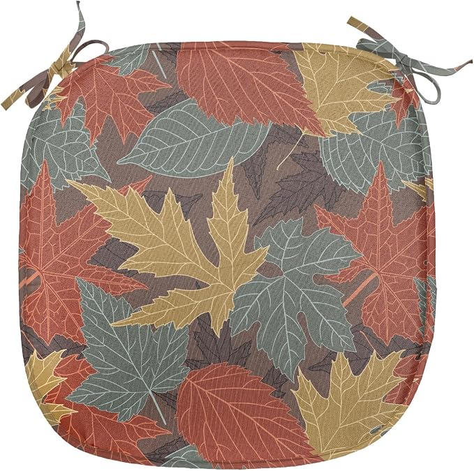 Lunarable Fall Leaves Chair Seating Cushion Set of 4, Large Leaf Silhouettes in Earth Tones, Anti-Slip Seat Padding for Kitchen & Patio, 16"x16", Paprika Multicolor