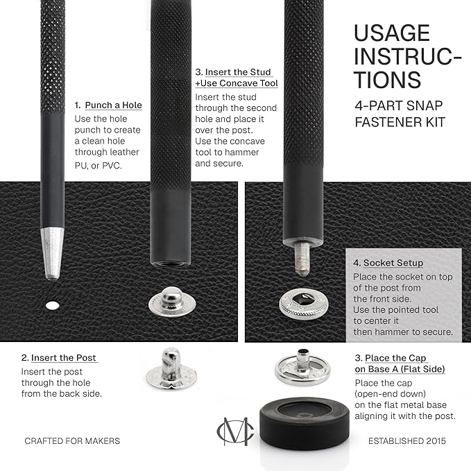 CRAFTMEMORE Snap Setter Fastener Kit Button Fixing Tool S-Spring Socket Popper Setting Tool with 10 Silver Snaps VT1 (8mm (0.31"))