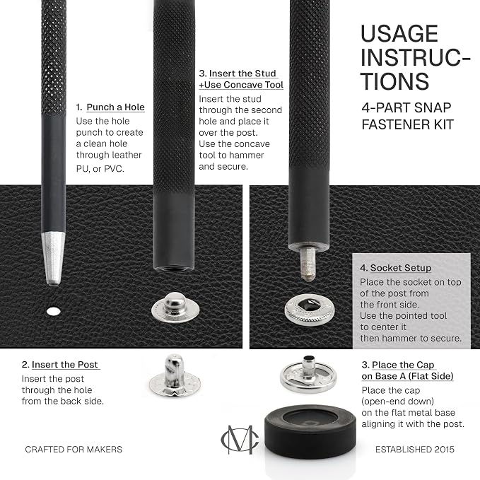 CRAFTMEMORE Snap Setter Fastener Kit Button Fixing Tool S-Spring Socket Popper Setting Tool with 10 Silver Snaps VT1 (8mm (0.31"))