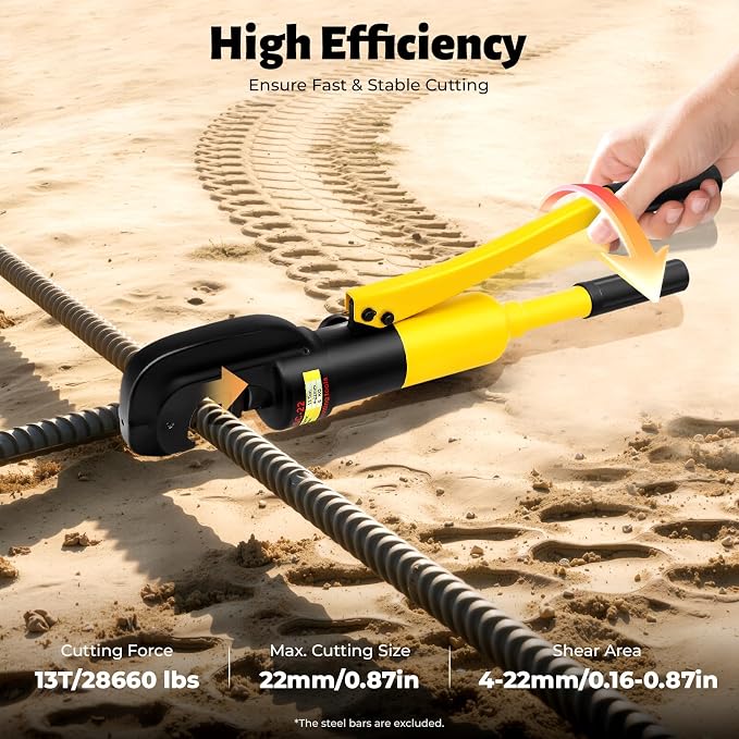 Hydraulic Rebar Cutter 13 Ton Manual Hydraulic Cable Cutter 4-22mm Shear Area Heavy Duty Bolt Cutters with Box Professional Handheld Cutting Tool for Construction, Copper