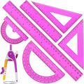 Zonon 1 Set Plastic Geometry Math Set 7 Pcs Includes 6'' / 4 '' Protractor, Drawing Compass, 45/60 Degree Triangle Rulers, 12'' / 6'' Math Ruler Transparent for Office Supplies(Purple)