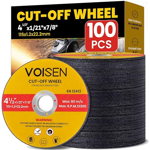 VOISEN 4 1/2 Cut Off Wheel,100 PCS Angle Grinder Cutting Disc 4-1/2" x 1/21" x 7/8" Thin Metal & Stainless Steel Cutting Wheel,Grinder Blades Professional Fast Cutting Disc