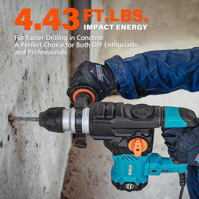 Berserker 1-1/4" SDS-Plus Heavy Duty Rotary Hammer Drill for Concrete 32MB | 1500W 12.5 Amp 4 Functions 12 lb. Corded Electric Variable-Speed Safety Clutch Vibration Control Demolition Rotomartillo