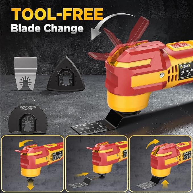 Cordless Oscillating Multi-Tool Compatible with DeWalt 20V Battery(Tool Only),21000 OPM Brushless Motor Power Oscillating Tools,4.5° Swing Angle,Side Battery Layout for Sanding/Cutting/Scraping