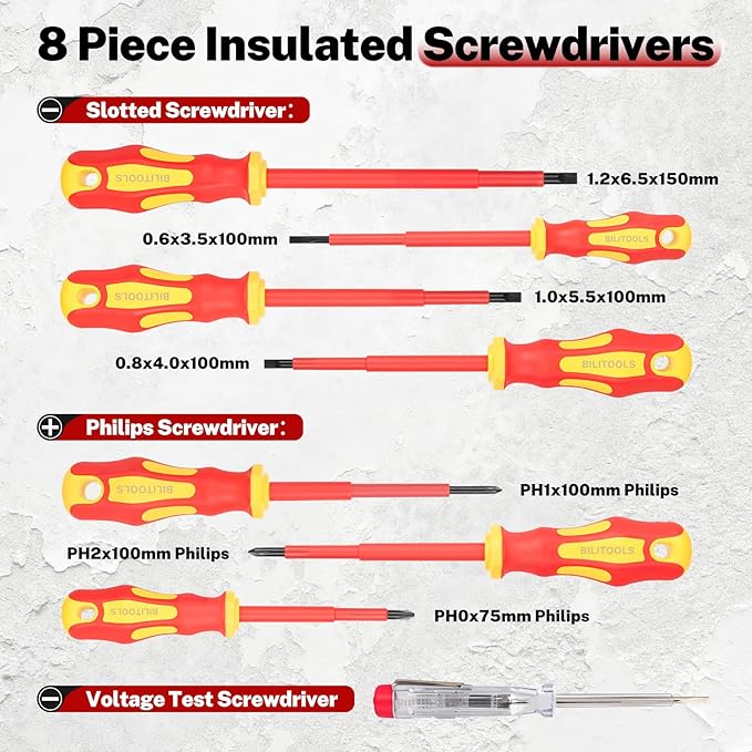 BILITOOLS 12-Piece 1000V VDE Insulated Screwdriver and Pliers Set