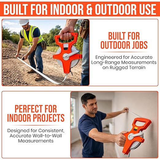 Harrier Hardware 55 Yard / 165 Foot Long Open Reel Tape Measure, Orange, SAE & Metric Scales, Durable for Construction Measuring Tape