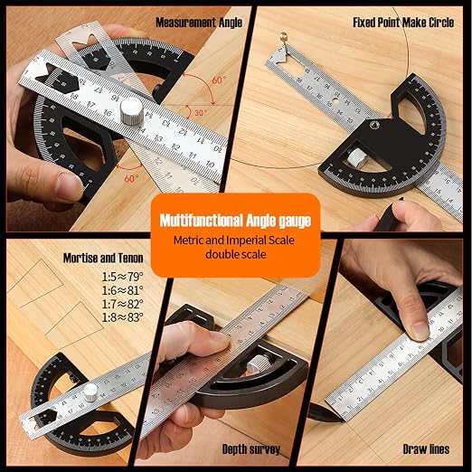 Protractors Angle Ruler Angle Finder Ruler Machinist Protractor Angle Measuring Tool 12-Inch Woodworking Ruler for Woodworking/Carpenter/Construction/Measurement/Hobbyists
