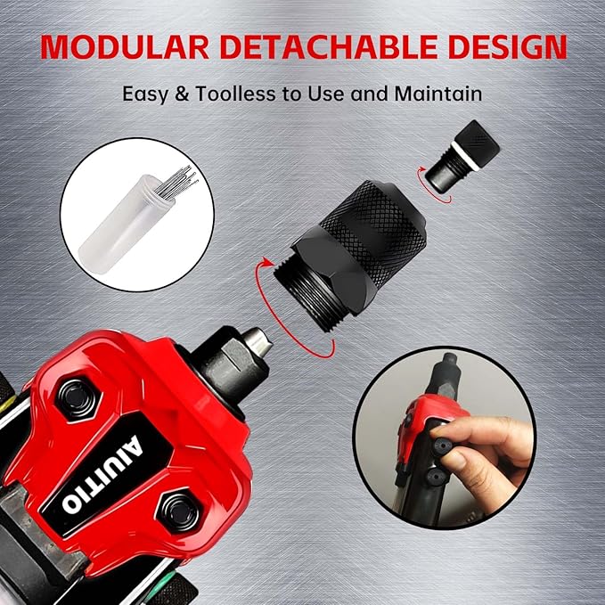 AIUITIO Rivet Gun Kit, 1/4" Pop Rivet Gun with 230 Rivets & 5 Drill Bits, 13" Heavy Duty Two-Handed Riveter Tool Set with Detachable Container for Van, Gutter & Automotive