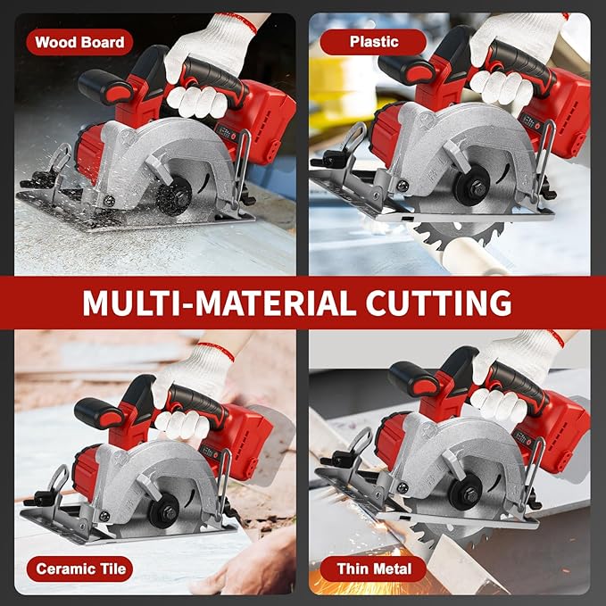 5.5 Inch Circular Saw for Milwaukee M18 18V Battery (No Battery), Brushless Cordless Round Saw Kit with 0-45° Cutting Bevel, 6200 RPM, Idea for Wood Plastic Soft Metal